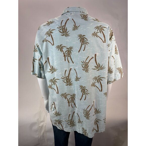 Old Navy Mens Palm Tree Print Short Sleeve Button-Down Shirt XL 100% Cotton Blue - Picture 10 of 16